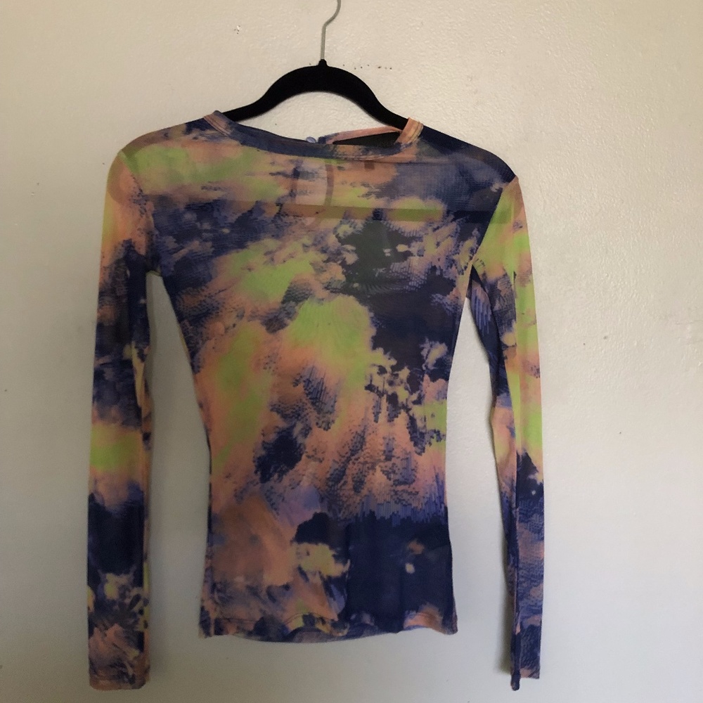 Green & Orange Mesh Tie-Dye Top